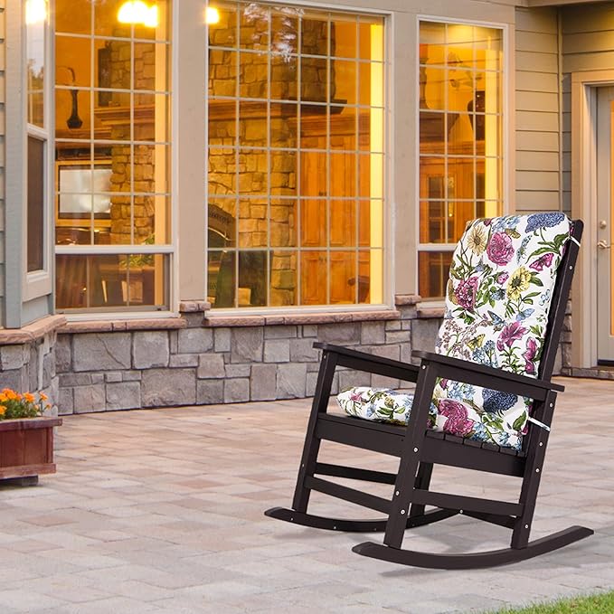 SERWALL HDPE Outdoor Rocking Cushion Set of 2, Memory Foam Cushion Flowers Pattern