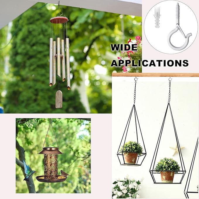 PlusRoc 20 Pack Ceiling Hooks for Hanging Plants Outdoor String Lights Heavy Duty, 2.2 Inch Eye Hook Screw in Cup Hooks Q-Hanger for Patio Lights, Wall Wood Fence Deck Mount(White)