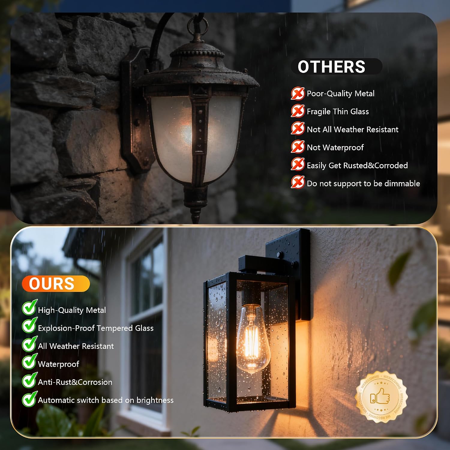 Dawn to Dusk Sensor Outdoor Light Fixture Waterproof Porch Lights Anti-Rust Exterior Wall Lighting Outdoor Wall Lantern for Patio Front Door Garage House