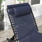Outsunny Folding Chaise Lounge Chair, Patio Sun Tanning Chair, Outdoor Chaise Lounger with 4-Position Reclining Back, Breathable Mesh Seat for Beach, Poolside, Yard, Dark Blue