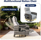 Outdoor Recliner Chair Set of 2, Wicker Patio Recliners with Adjustable Backrest and Extended Foot Rest, Reclining Patio Chairs with Flip Table & Removable Cushion Cover for Porch