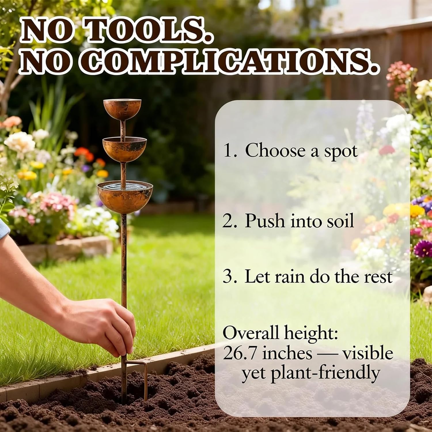 Rain Catcher - Plant Support Metal Garden Ornament, Rust Patina Metal Rain Catcher Garden Stake with Water Bowl, Gardens Rains Catchers Bird Bath with 3-Tiered Water Bowls, Yard Decor (2 PCS)