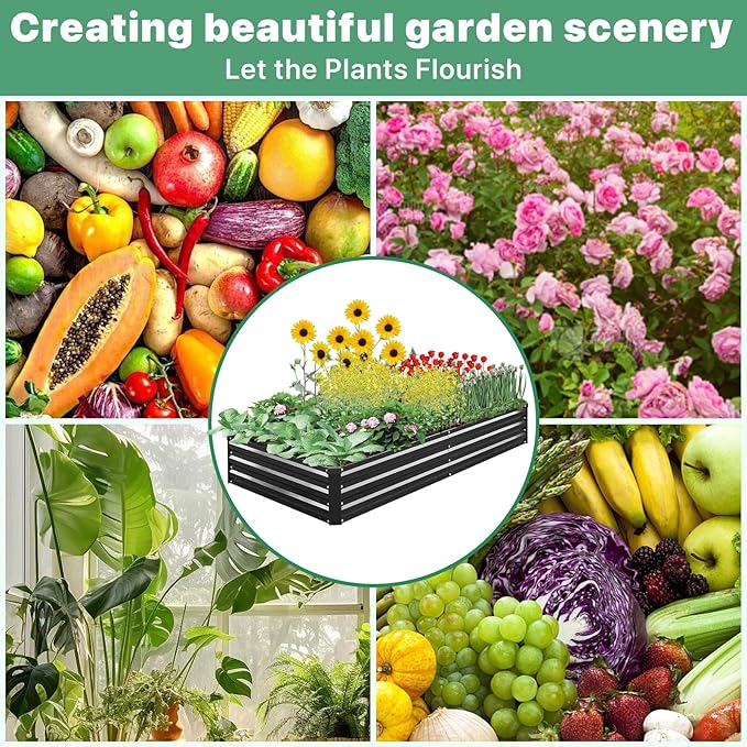 2 Pack 8×4×1ft Galvanized Metal Raised Garden Bed, Metal Planter Kit Box Outdoor for Deep-Rooted Vegetables, Flowers, Green and Herbs