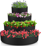 4 Pcs Plant Grow Bags 4 Tiered Strawberry Planter Tower Fabric Raised Garden Beds, 39 Inch Nonwoven Strawberry Pyramid Planter for Vegetables Flower Herbs Gardening Outdoor Growing (Black)