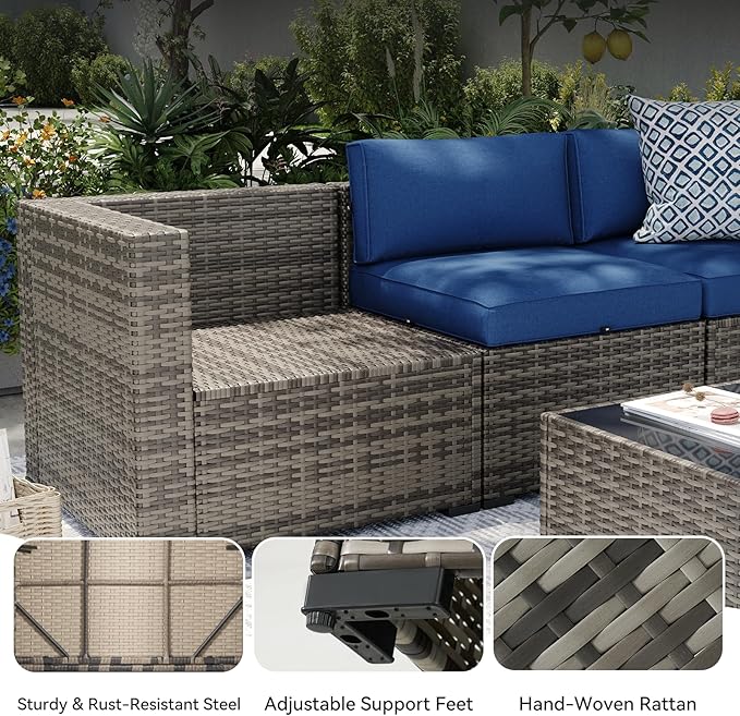 Aoxun Patio Furniture Sets, 14-Piece Outdoor Patio Furniture with 44'' Propane Gas Firepit Table, Wicker Outdoor Conversation Set Sectional Sofa for Backyard, Poolside, Garden