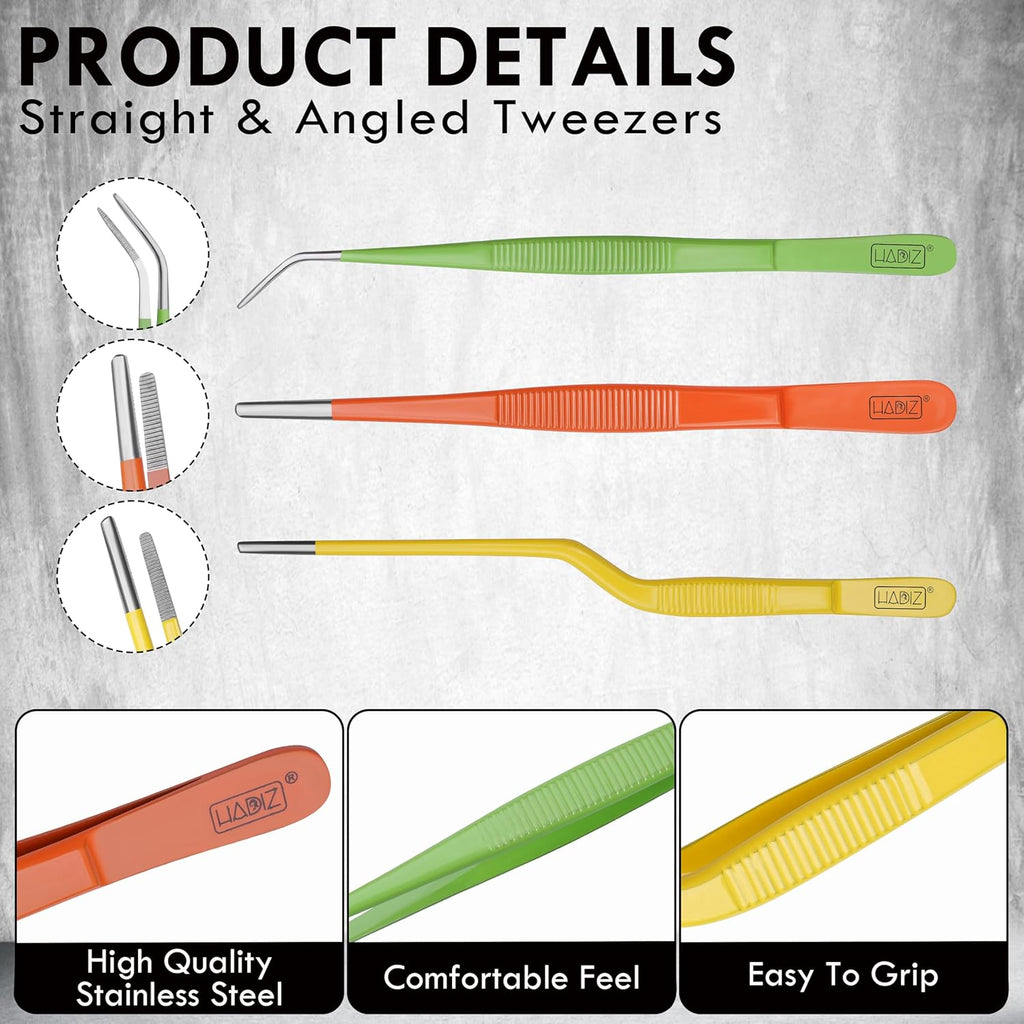HADIZ Garden Tweezers set of 3,15cm Size Stainless Steel for Succulents & Cactus Plant Care and Maintenance Multi Purpose Tools