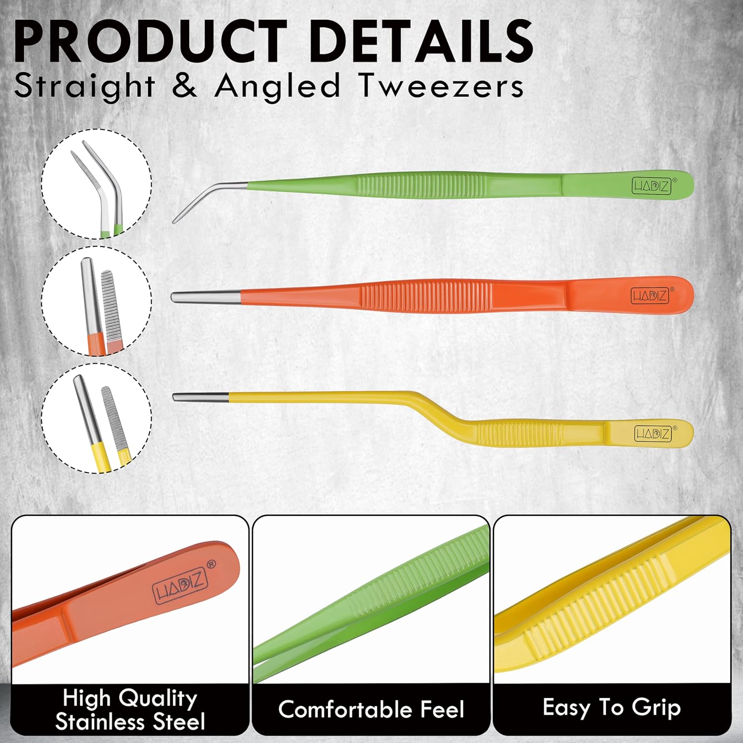 HADIZ Garden Tweezers set of 3,15cm Size Stainless Steel for Succulents & Cactus Plant Care and Maintenance Multi Purpose Tools