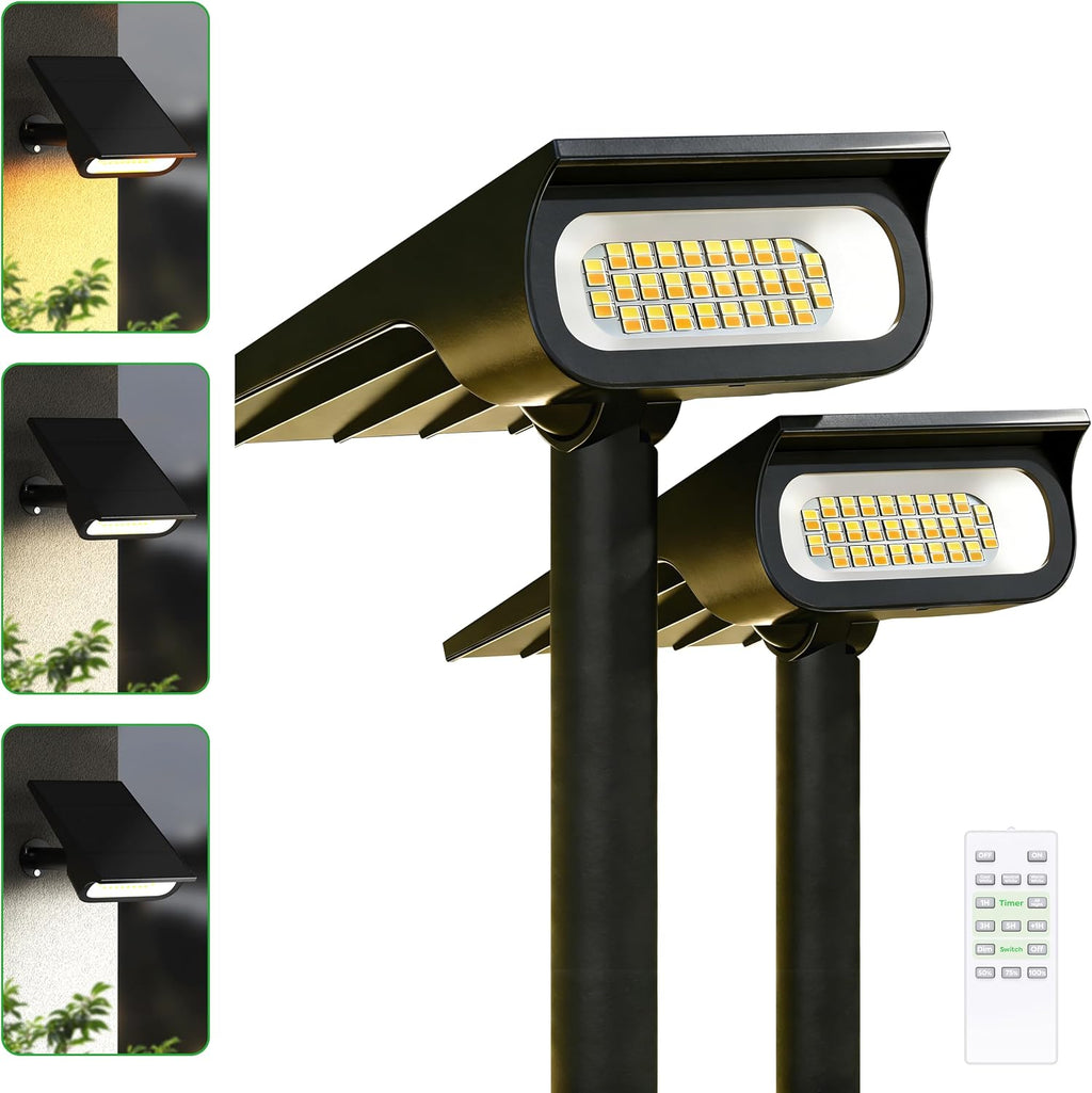 Solar Spotlights Outdoor Waterproof 4000mAh 3 Color with Remote | LED Landscape Spot Light with Timer & Adjustable Brightness for Pool, Trees, Flags, House Wall & Yard Decor