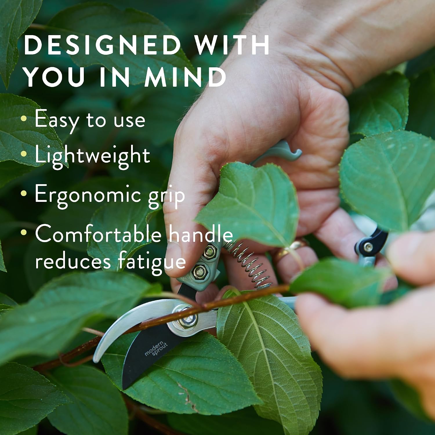 Modern Sprout Bypass Hand Pruners - Scissors - Gardening Tools - Sage | Lightweight Pruning Tool W/ Easy-Lock - Sharp Bypass Carbon Steel Blade - Rust-Resistant - Reusable Holster for Storage