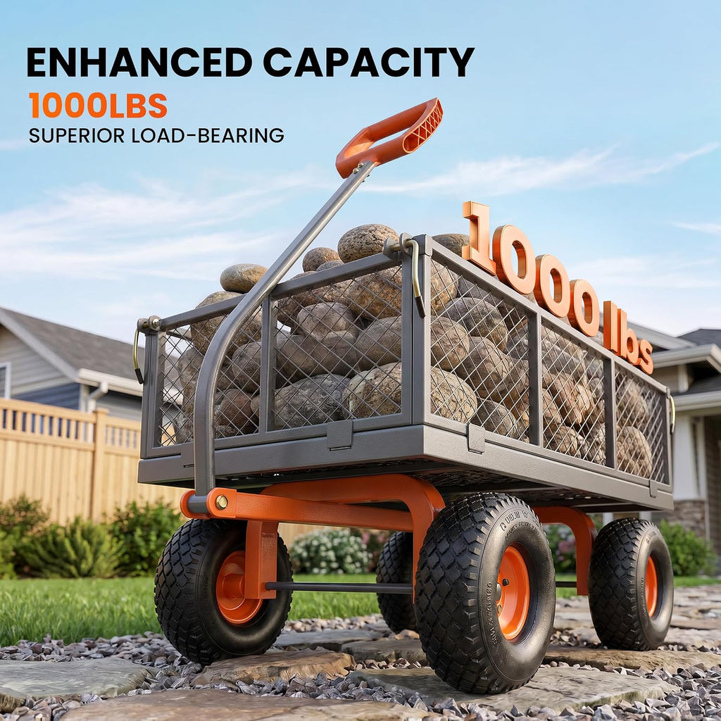 etoolab steel garden cart 1000 lbs capacity with shown in use