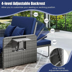 LDAILY Moccha Outdoor Daybed, Wicker Loveseat Sofa Set with 4-Postion Adjustable Backrest, Storage Ottoman, Cushions, Rattan Double Bed Lounger, Patio Furniture Set (Mixed Gray+Navy)