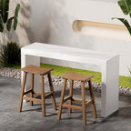 All-Weather Bar Stools Set of 2, 28" Height Outdoor Barstools with 400 lbs Weight Capacity, Looks Like Real Wood, for Bar, Kitchen Counter, Pool, and Patio, Teak