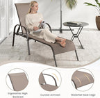 Giantex 2 Pack Patio Lounge Chair, Outdoor Chaise Lounge with 5 Adjustable Backrest, Sturdy Steel Frame, Sunbathing Recliner, Beach Chair, Tanning Chair for Outside, Yard, Balcony, Pool Chairs, Brown