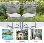 HAPPYGRILL Patio Wicker Barstools Set of 4, Outdoor Bar Height Chair w/Soft Seat Cushion & Cozy Footrest, Heavy-Duty Metal Frame, 400 lbs Max Load, Rattan Armless Bar Chairs