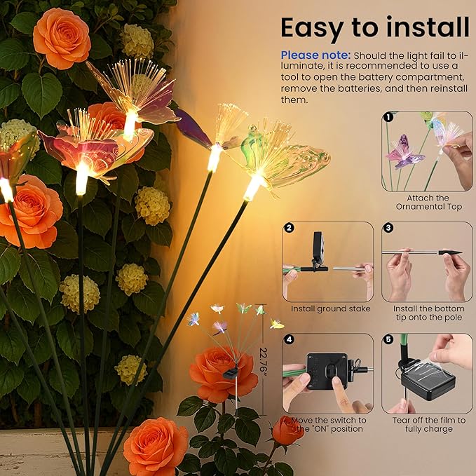 Solar Garden Lights,Swaying Butterfly Lights Outdoor Decorative,2pack Warm White LED Solar Lights for Outside Yard,Lawn,Patio,Pathway Decoration Gardening Gifts