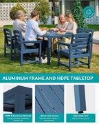 SERWALL 9-Piece Outdoor Dining Set, 60" - 83" Expandable Outdoor Dining Table and 8 HDPE Chairs, All Weather HDPE Outdoor Furniture Set for Backyard, Garden, Blue