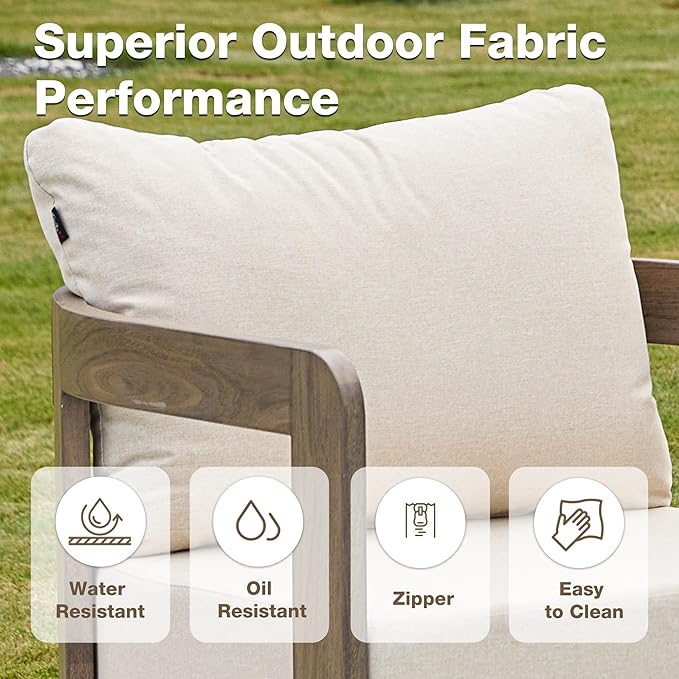 Patio Furniture Set, 4 Pieces Outdoor Furniture Patio Conversation Set with Washable Thick Cushions, Outdoor Couch Patio Sofa Set for Balcony, Porch, Backyard, Beige