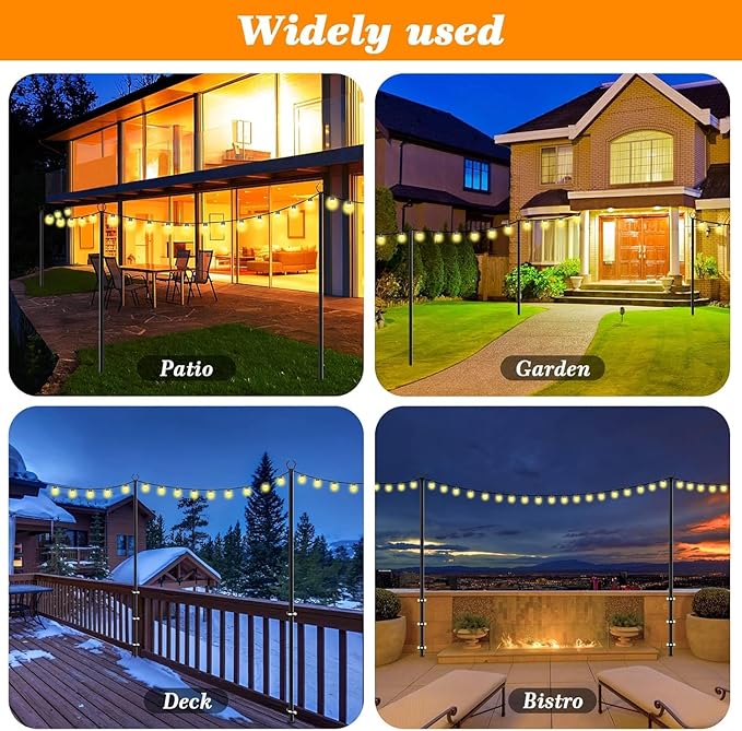 10 Pack String Light Poles,10 Ft Light Poles for Outside String Lights,Outdoor Lights Pole with Fork,Metal Poles Stand for Patio Deck Backyard