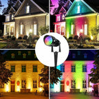 Color Changing Spotlight with Timer, 12W RGB Color Changing Spot Lights, LED IP65 Landscape Waterproof Outdoor Lights, Metal Case Spiked Stand for Garden Houses Trees Decorative(2 Pack)