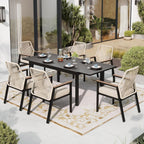 Patio Dining Chairs, Set of 8, PE Rattan, Wrought Iron | Outdoor waterproof cushioned chairs, metal frame, armrests, supports 300 lb. Rust-resistant, all-weather for porch backyard