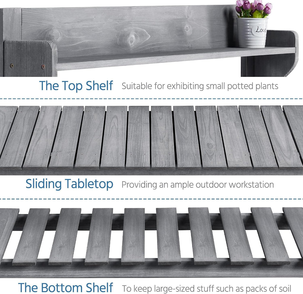 yaheetech outdoor potting bench with sink, garden table, close-up detail