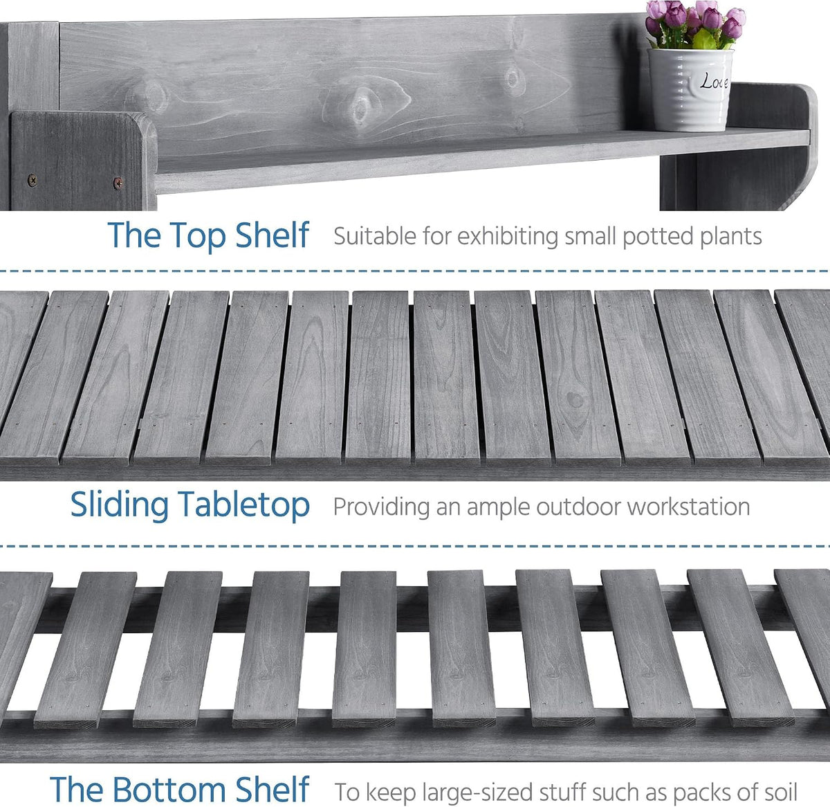 yaheetech outdoor potting bench with sink, garden table, close-up detail