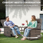Swivel Outdoor Recliner Chair Set of 2 - Reclining Patio Chair with Adjustable Backrest and Footrest, All-Weather Wicker Chaise Lounge Chair Outdoor for Pool Deck (Upgraded 2.0)
