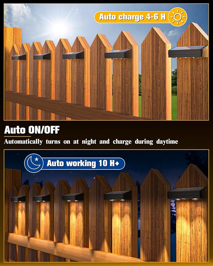 Solar Fence Lights 16 Pack, 50 Lumens Outdoor Solar Lights with 12 Modes RGB Color Glow LED，Waterproof, Solar Lights for Patio, Backyard, Deck, Fence, Railing