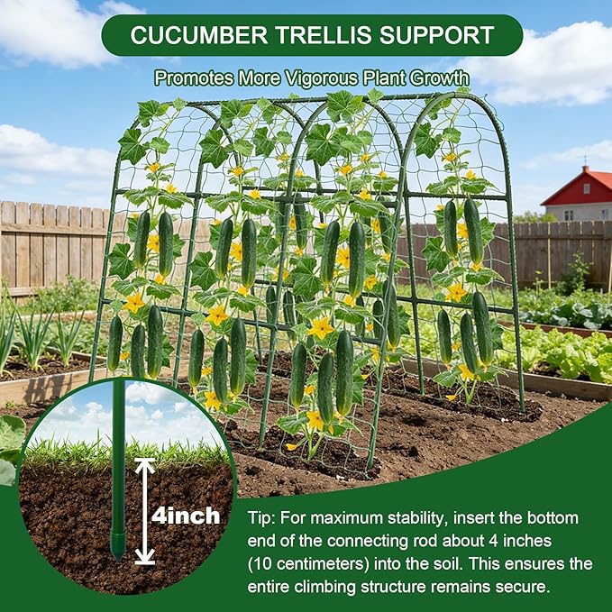 U-Shape Cucumber Trellis for Raised Bed - 47"x47"x22" Metal Garden Trellis with Net & Clips | Rust-Proof Plant Support for Cucumber, Tomato, Peas | Heavy-Duty Outdoor Climbing Plants Trellis