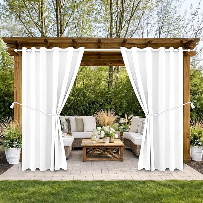 Water Proof Outside Curtains with Grommet Top for Porch, W84 x L84 Thermal Insulated Washable Light Block Outdoor Divider Drapes for Patio Gazebo Deck Pool Area Pergola Cabana (2 Panels)