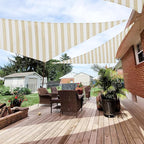 Patio Paradise 10' x 10' x 10' Sun Shade Sail Triangle Canopy Shade Cloth Fabric Sunlight Block Patio Pergola Cover HDPE Deck Awning for Outdoor Backyard Roof Shading, Beige White Strip