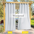 NICETOWN 2 Panels Outdoor Curtains for Patio Waterproof Grommet & Back Tab on Top and Bottom, Windproof Privacy Sound & Light Reducing for Cabana with Fixed Rope, W46 x L72, Greyish White