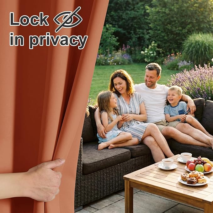 RYB HOME Extra Wide Outdoor Curtains for Porch Waterproof Privacy Blackout Curtains Shades for Patio Garage Pavilion Pop up Tent, Wide 100 x Long 84 inches, Mecca Red, 1 Panel