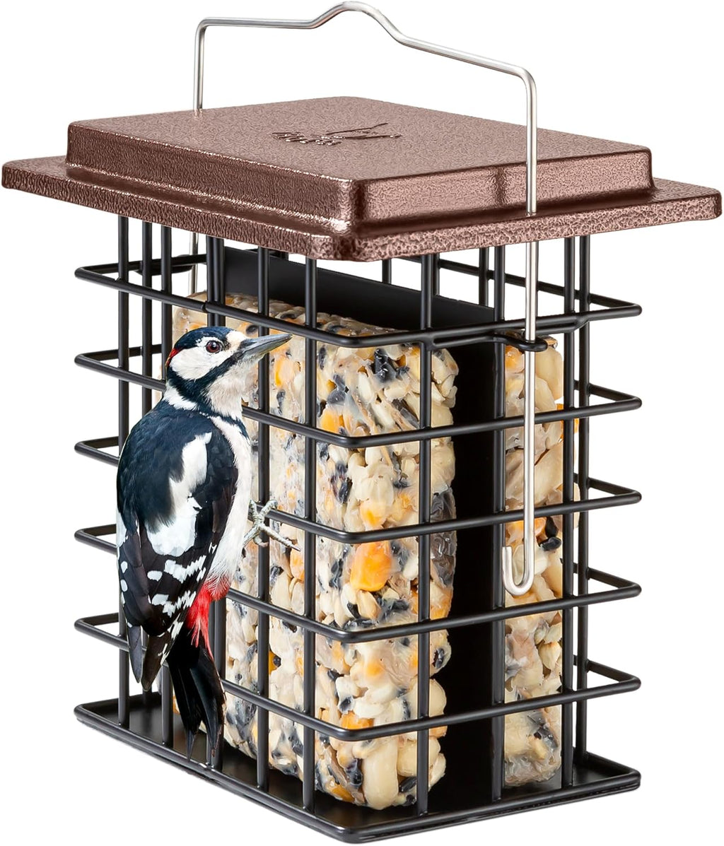 iBorn Double Suet Feeder for Outside Hanging,Weatherproof Suet Feeders,Suet Holder with Taller Grid for Woodpecker, Suet Cage Bird Feeders for Outdoors (Coffee, 6 Inch,1 Pack)