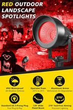 T-SUN Red Spotlight Outdoor, Waterproof LED Landscape Lighting with US Plug, Easy Install 270° Adjustable Outdoor Spot Lights for Garden Tree Yard Decor, Set of 2