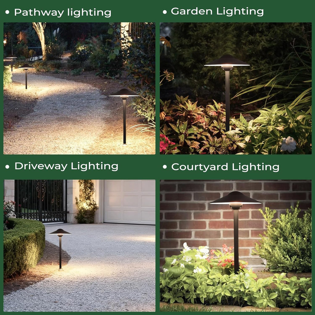 Low Voltage Pathway Lights (8.5'' Shade, 21.5'' Tall)，12V Outdoor LED Landscape Path Lights Wired, Aluminum Pathway Lighting with 3W 2700K Replaceable Bulb for Walkway Garden Yard, 6 Pack
