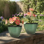 4 Pack 8 inch Plant Pots, Plastic Planter for Indoor Outdoor Plant with Drainage Holes and Saucers, Flower Pots for Garden Home Decor(Green, 4pcs)