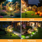 Solar Hummingbird Lights Outdoor Decor - Moon & Bird SolaGardenLights Waterproof, Auto On/Off Pathway Lighting for Yard/Lawn/Patio, Handcrafted Metal Solar-Stake-Lights for Outside Decorations