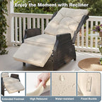 Outdoor Indoor Wicker Recliner with Adjustable Back and Footrest, Patio Reclining Chair with Flip-up Table, Outdoor Rattan Lounge Chair, Beige 2PCS