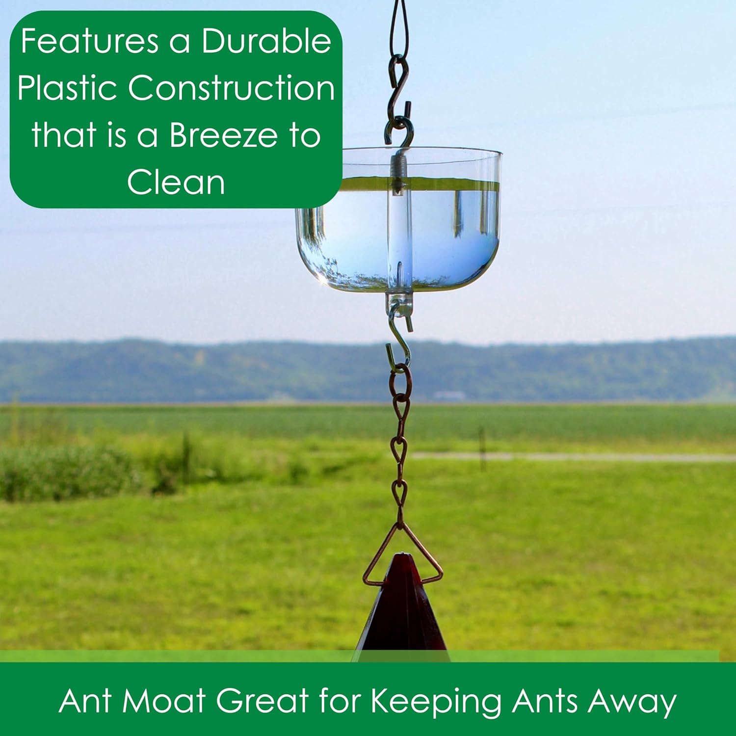 Nectar Protector Junior Bird Feeder Protection - Clear | See-Through Bowl Shows Water Level at a Glance - Compact Ant Moat Hangs Between Hook and Feeder to Protect Nectar