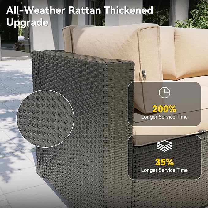 Aoxun Patio Furniture Set with Fire Pit Table, 12 Piece Outdoor Sectional Sofas, 10 Seats Wicker Rattan Outdoor Furniture with Thickened Cushion for Backyard, Garden Begin