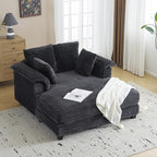 VINGLI 56" Oversized Chaise Lounge Chair, Dark Grey Comfy Corduroy Chaise Sofa Recliner Bed Upholstered Sleeper Couch Bed with Throw Pillows and Armrests for Living Room, Movie Room, Bedroom