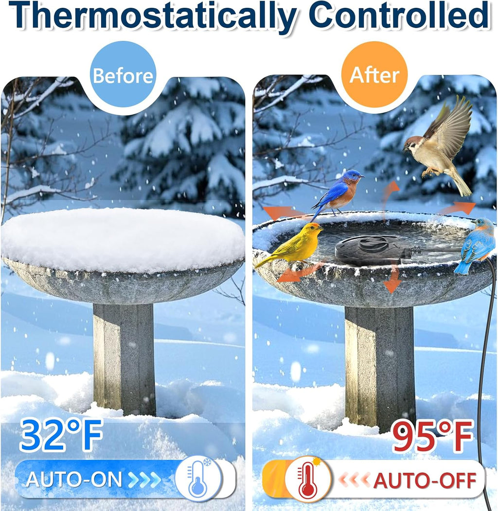 Bird Bath Heater for Outdoors in Winter, 100W Birdbath Water Heater Submersible for Winter Full-Covered Aluminum, Heated Bird Bath Deicer Thermostatic Control for Yard Patio Small Pond(Black)
