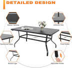 NUU GARDEN 7 Piece Outdoor Dining Set, 6 Swivel Patio Chairs and 1 Dining Table with 1.57 Inch Umbrella Hole, Iron Patio Furniture Set for Lawn Backyard Balcony, Black and Brown