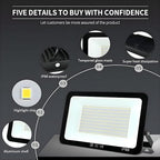 2Pack LED Flood Light Outdoor,250W LED Work Light 25500lmwith 6FT US Plug,IP66 Waterproof Exterior Security Lights,6000K Daylight White Outside Floodlights Slim Design for Playground Yard