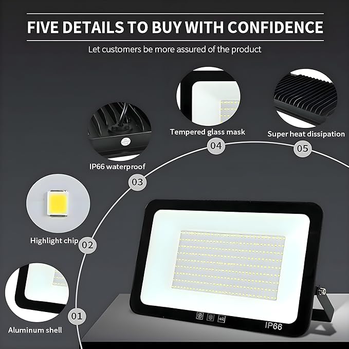 4Pack LED Flood Light Outdoor,50W LED Work Light 5500lmwith 6FT US Plug,IP66 Waterproof Exterior Security Lights,6000K Daylight White Outside Floodlights Slim Design for Playground Yard