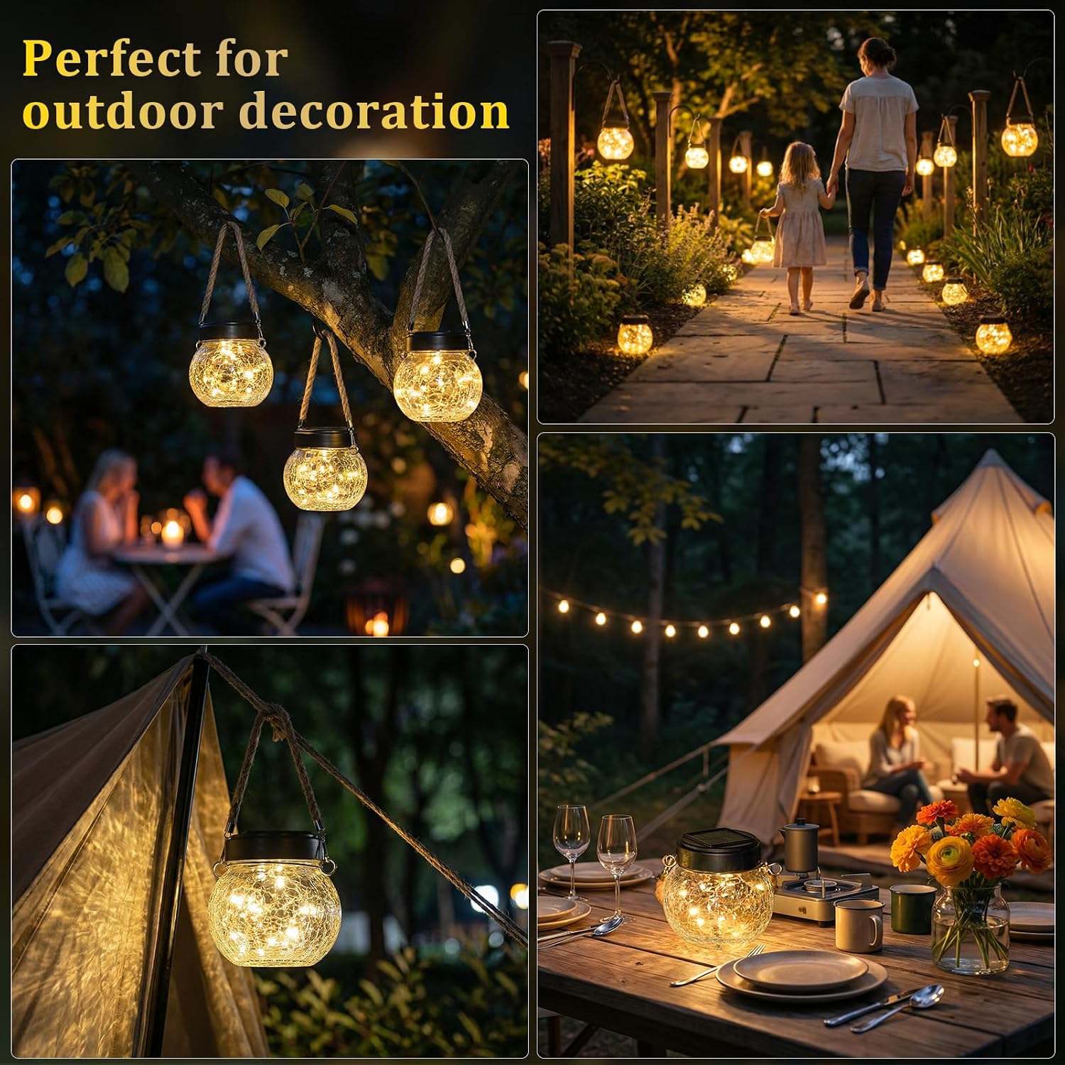 ROSHWEY 4 Pack M Size Solar Lantern Gifts for Women, Hanging Garden Decor Solar Lights Outdoor Waterproof with 15 LED for Halloween Christmas Easter Gift