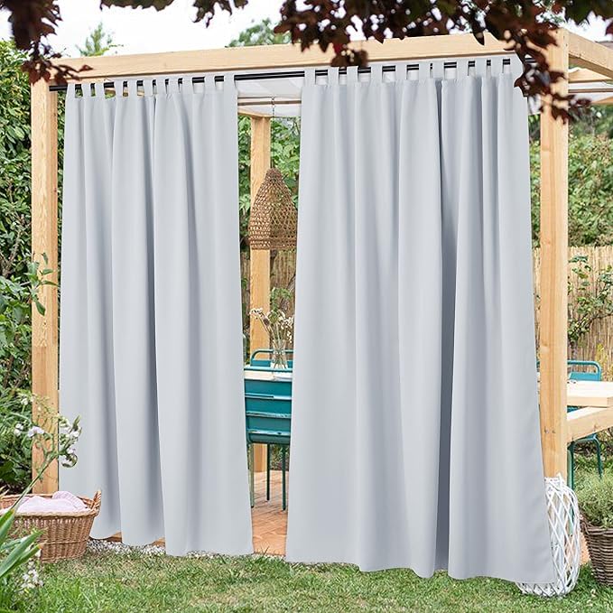 NICETOWN 2 Panels Outdoor Patio Curtainss Room Dividers Waterproof, Outdoor Blinds with Detachable Tab Top Sunlight Blocking Heavy Weight Protect Sun & Rain Out for Pergola, W84 x L108, Greyish White