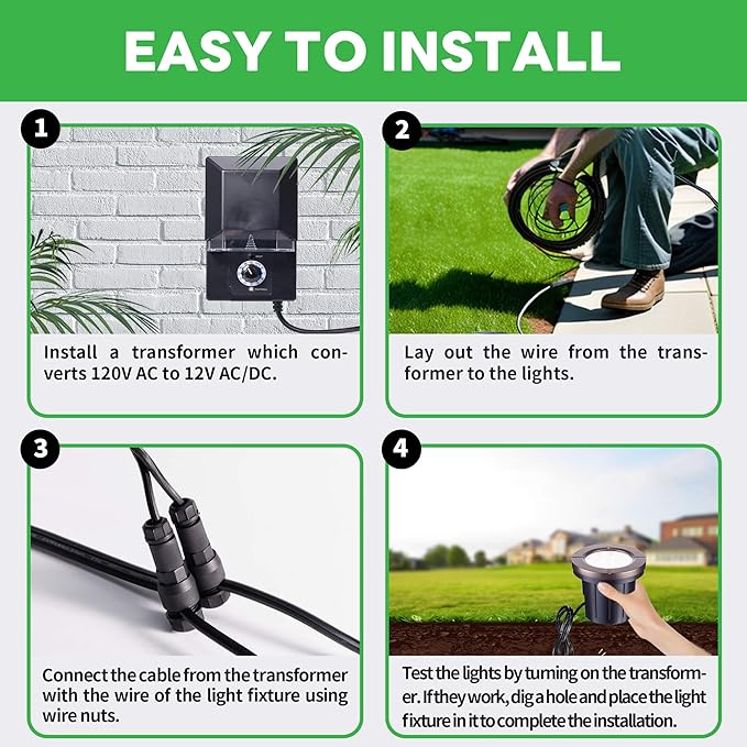 Landscape Well Light Kit, 8 Pack LED Low Voltage In Ground Lights and 100W Transformer and 100FT Cable and 30 Wire Connectors, IP67 Waterproof 12V Outdoor, Aluminum for Sidewalk Tree Path