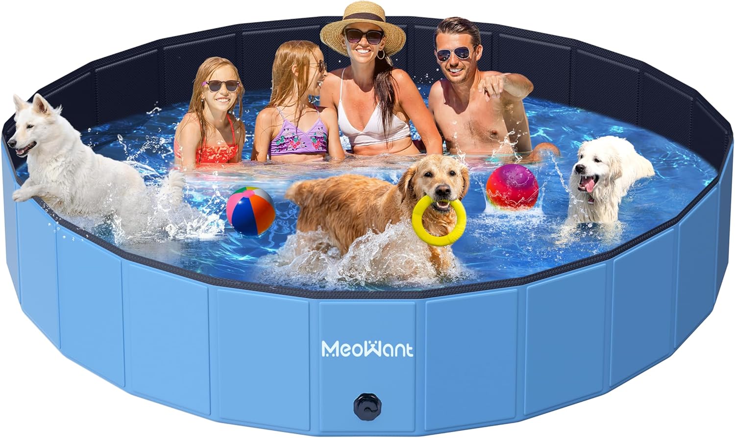 Meowant Extra Large Dog Pool Foldable 97'', Hard Plastic Kiddie Pool | Dog Swimming Pool Collapsible Dog Pet Bath Pool, Portable Deep Dog Pools for Large Dogs (5XL-97'' × 16'')